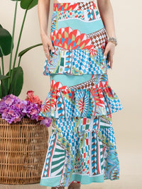 Multi Print Tiered Floral Maxi Skirt