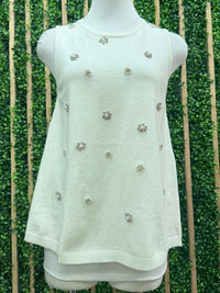 Cream Crystal And Pearls Embellished Top