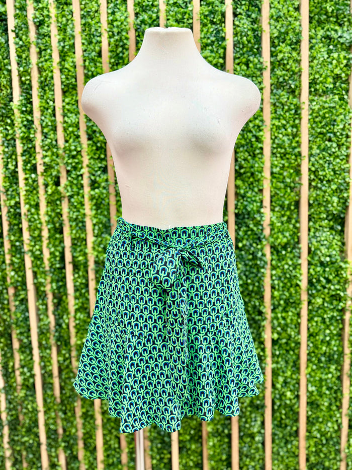Navy Green Abstract Print Skort