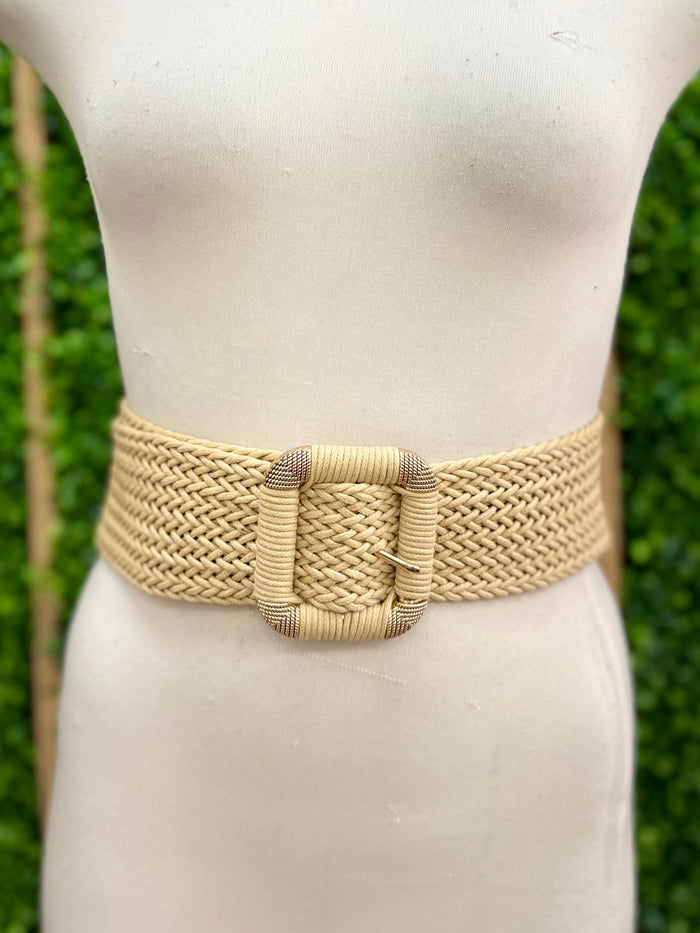 Raffia Wrapped Square Buckle Belt
