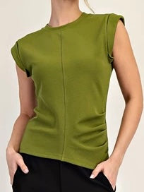 Round Neckline Gathered Top