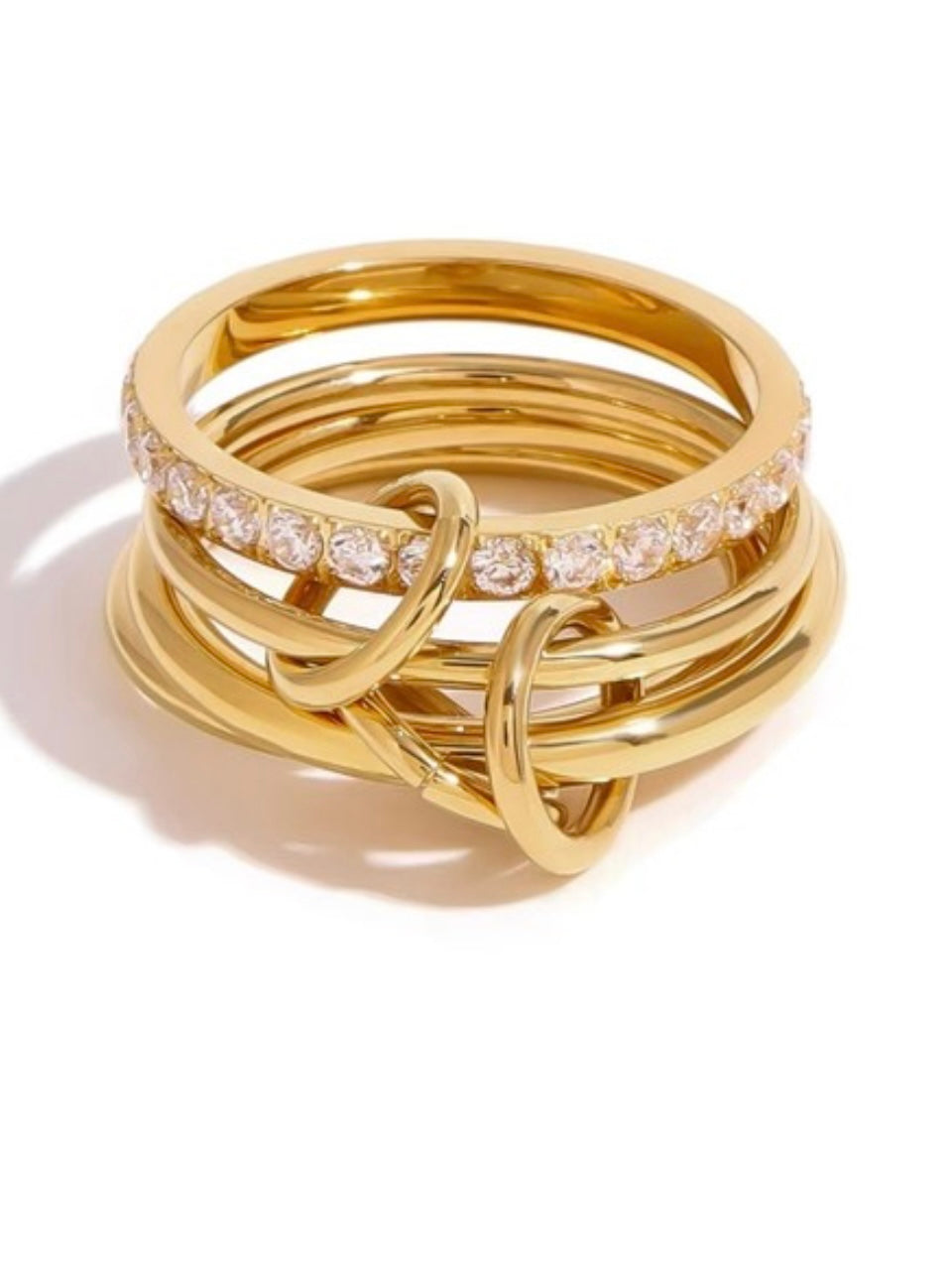 Stainless Steel Crystal Multi Layer Ring