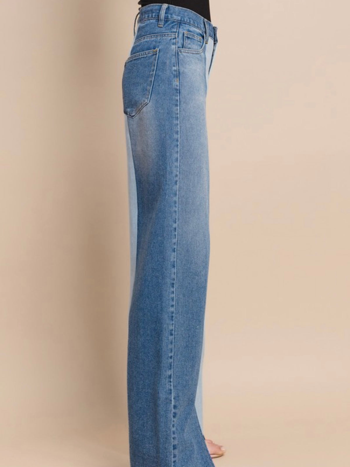 Contrast Side Panel Wide Leg Denimff
