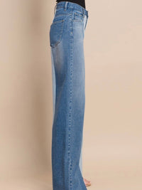 Contrast Side Panel Wide Leg Denimff