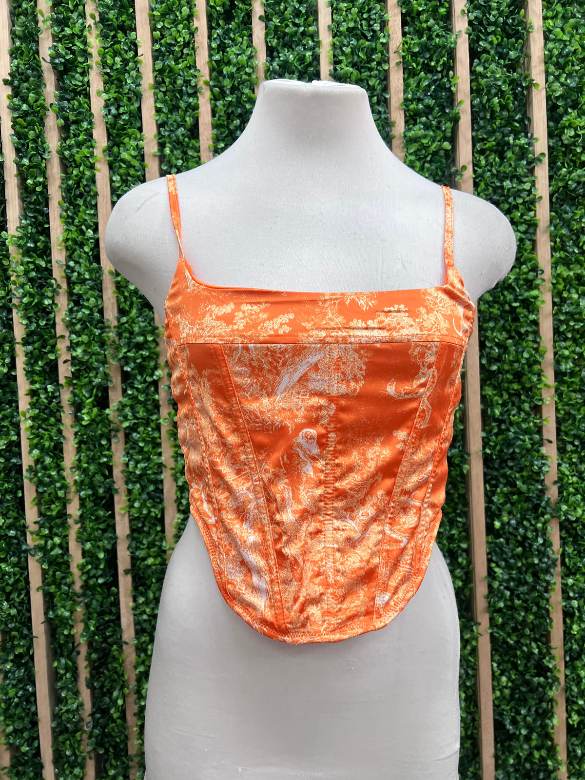 Orange Swirl Strapless Top