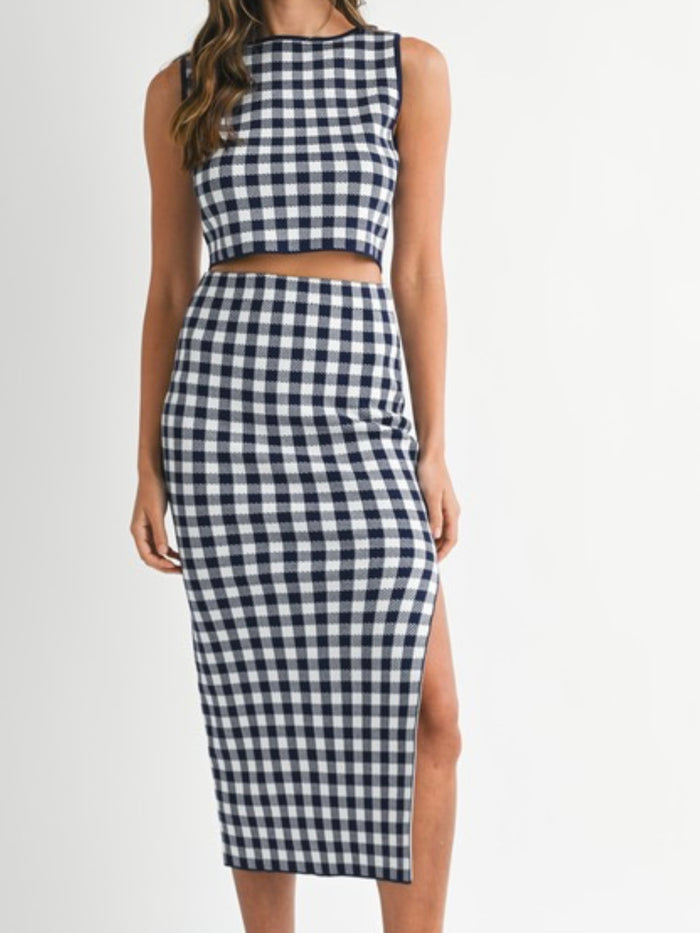 Beautiful Knit Navy Gingham Crop Vest