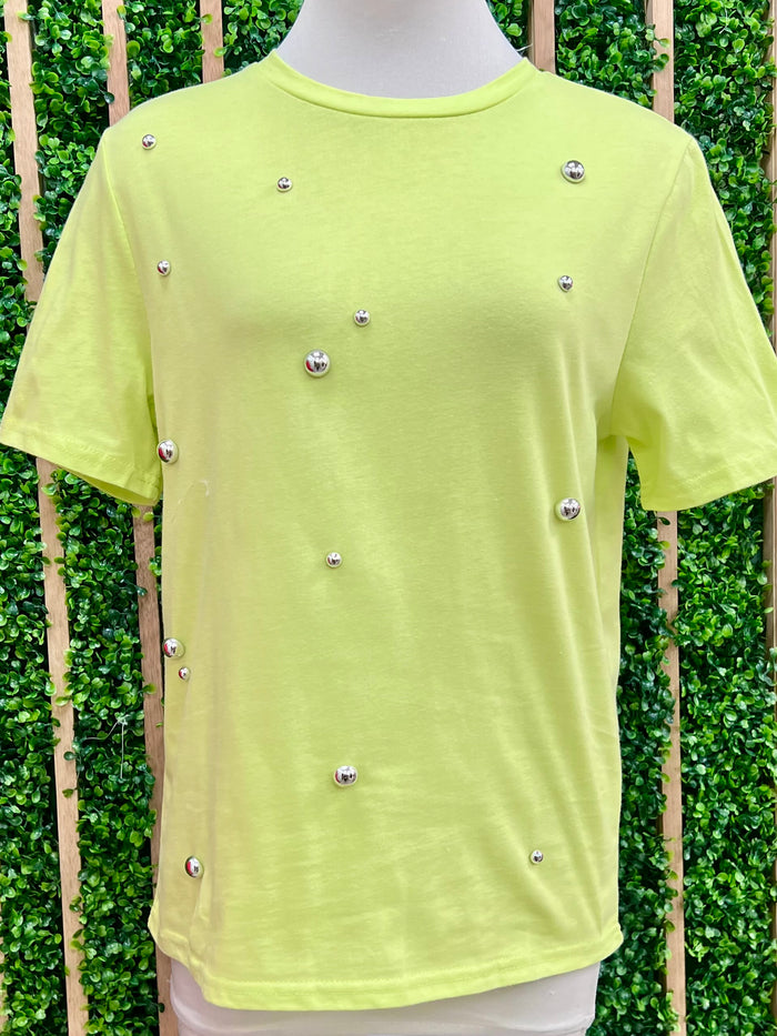 Lime Studded Sleeveless Blouse
