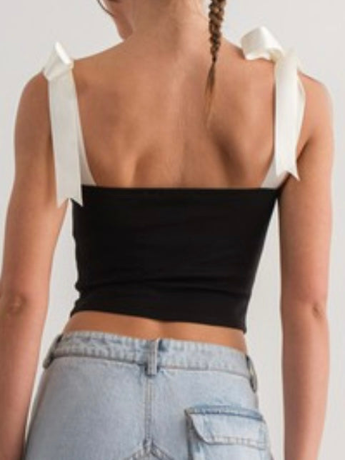 Satin Shoulder Tie Black Corset