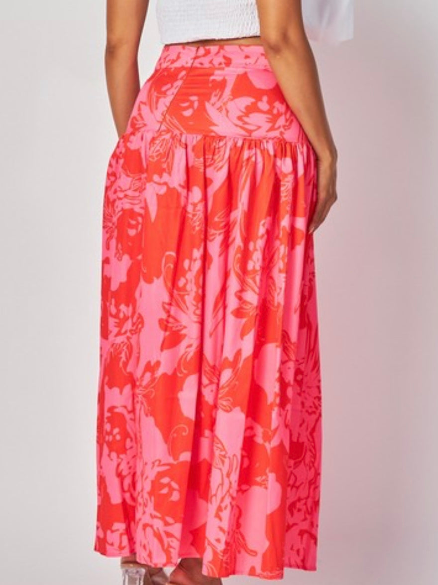 Drop Waist Abstract Floral Maxi Skirt