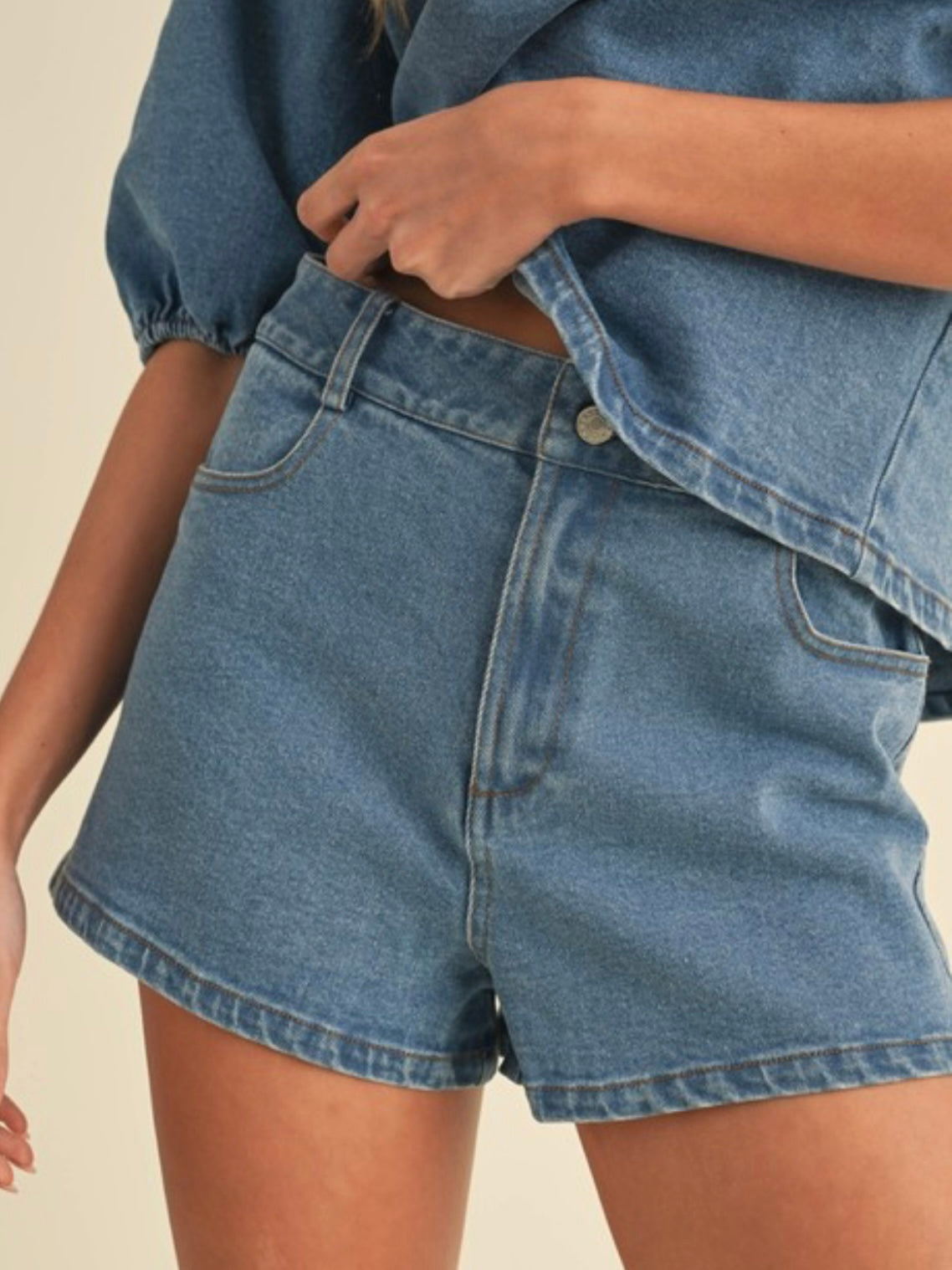 Dark Denim Open Back Blouse