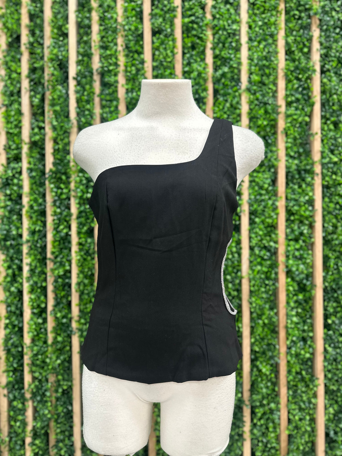 Rhinestone Trim Cutout One Shoulder Top