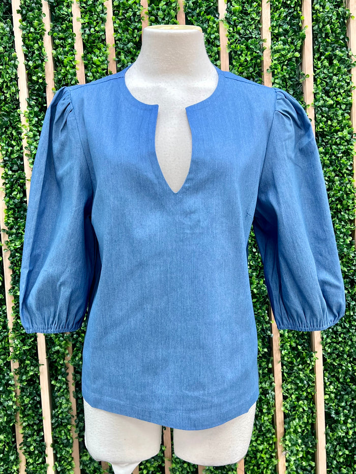 Medium Wash V Neck Blouse