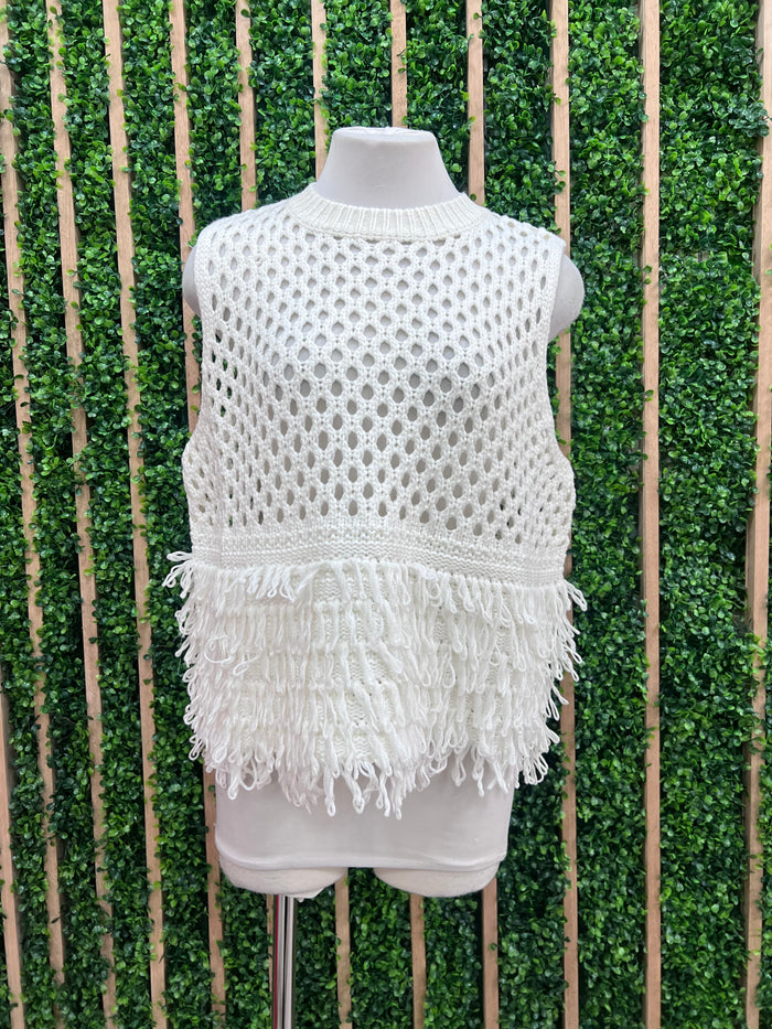 Ivory Fringe Knit Top