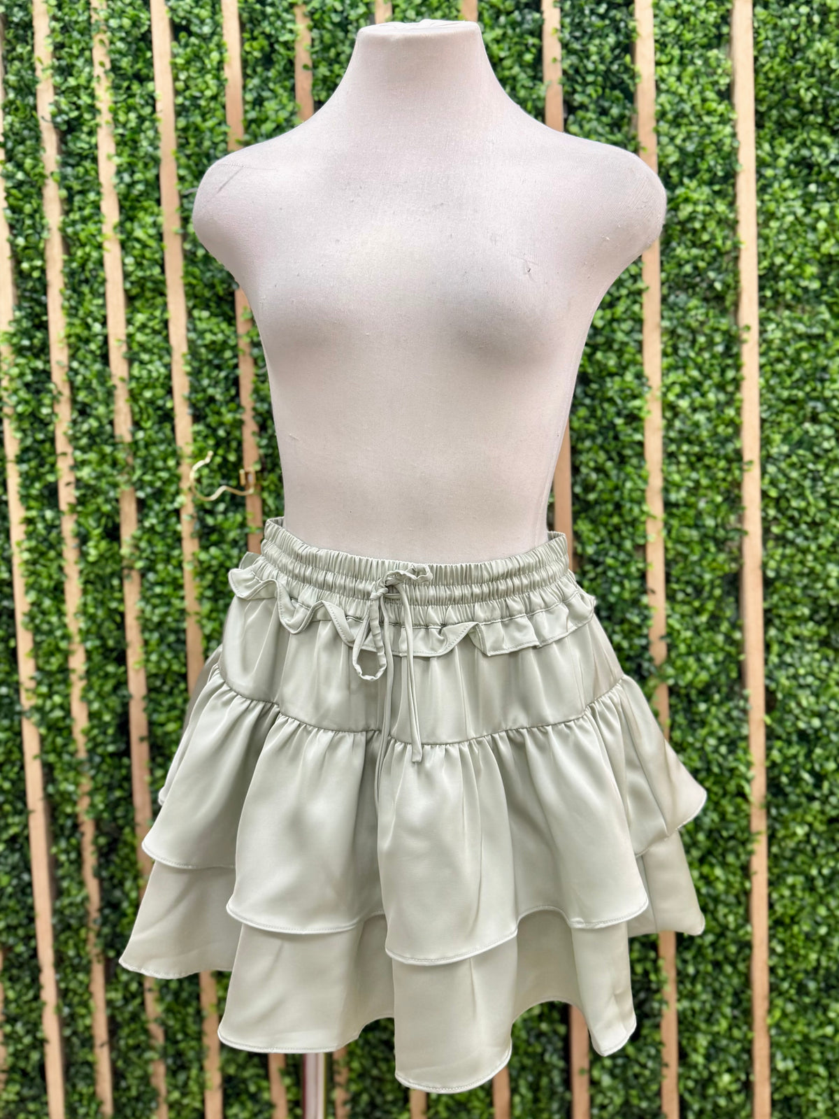 Smocked Waist Tiered Satin Skirt
