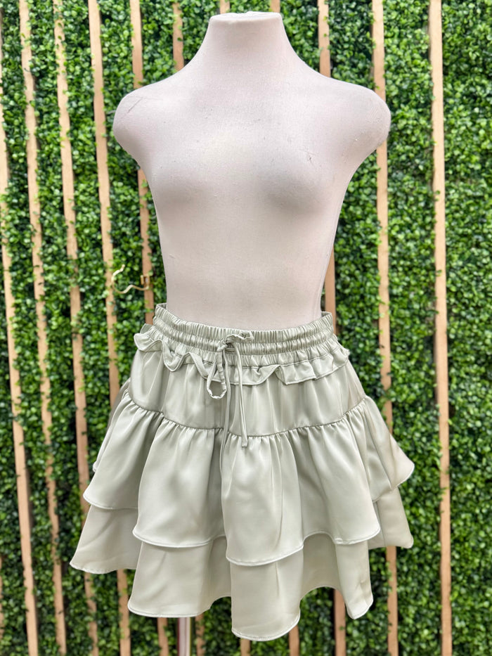 Smocked Waist Tiered Satin Skirt