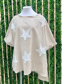 Natural White Star Patch Linen Pant Set