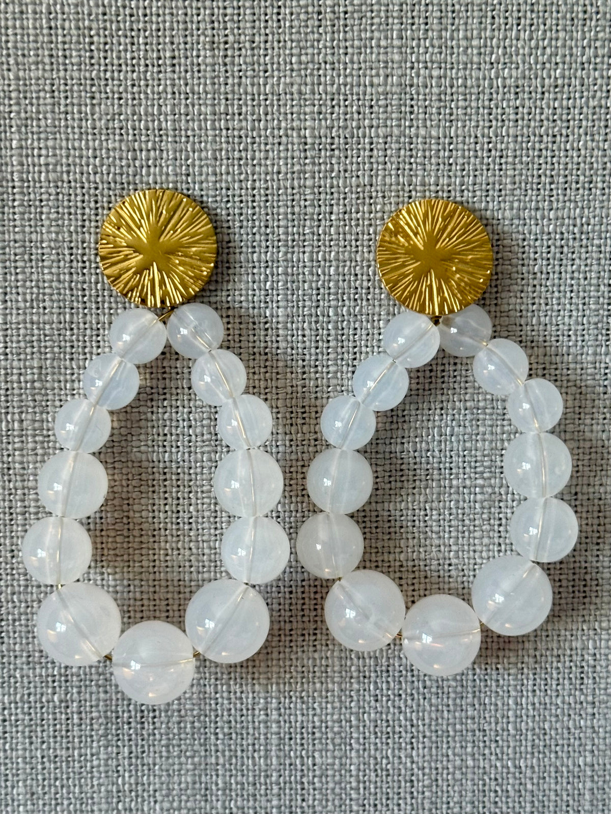 White Beaded Drop Earrings