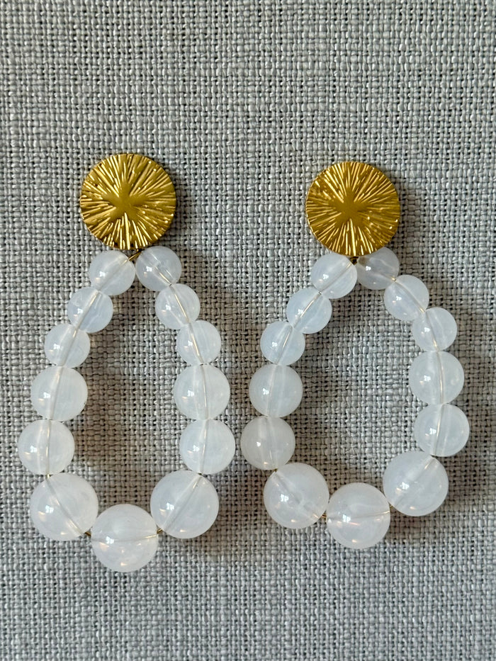 White Beaded Drop Earrings