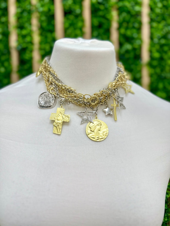Multi Charm Two Tone Necklace