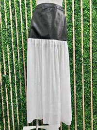 Black Pu Leather & Chiffon Combo Maxi Skirt