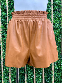 Cognac High Waist Pleather Shorts