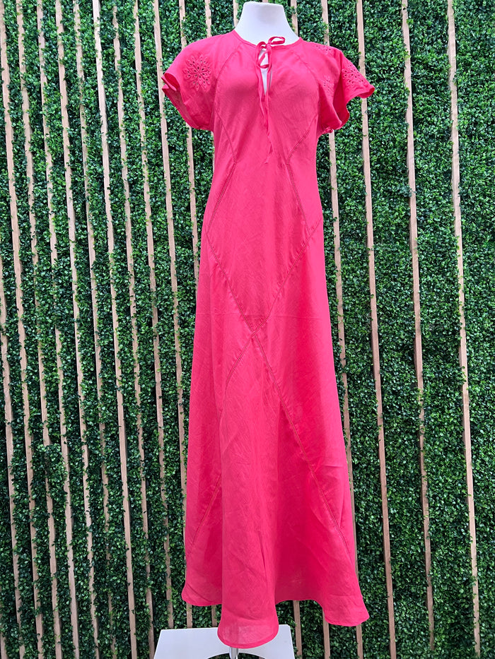 Beautiful Coral Linen Details Maxi Dress