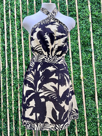 Taupe Black Cross Neck Halter Short Dress