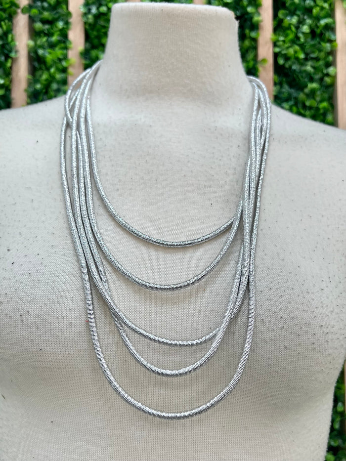 Silver Thin Metallic Multilayer Necklace