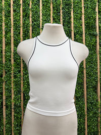 High Neck Contrast Neck Detail Tank Top