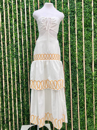 Beautiful White Gold Detail Cutout Halter Maxi Dress