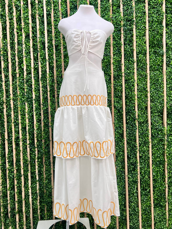 Beautiful White Gold Detail Cutout Halter Maxi Dress