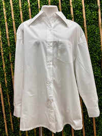 Cotton Blend Oversized Button Up Blouse