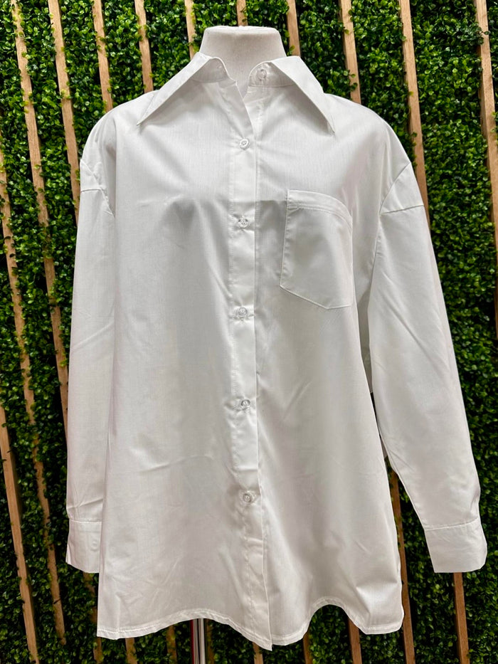 Cotton Blend Oversized Button Up Blouse
