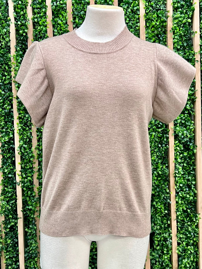 Taupe Ruffled Knit Top