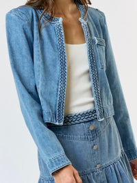 Braided Trim Denim Open Jacket