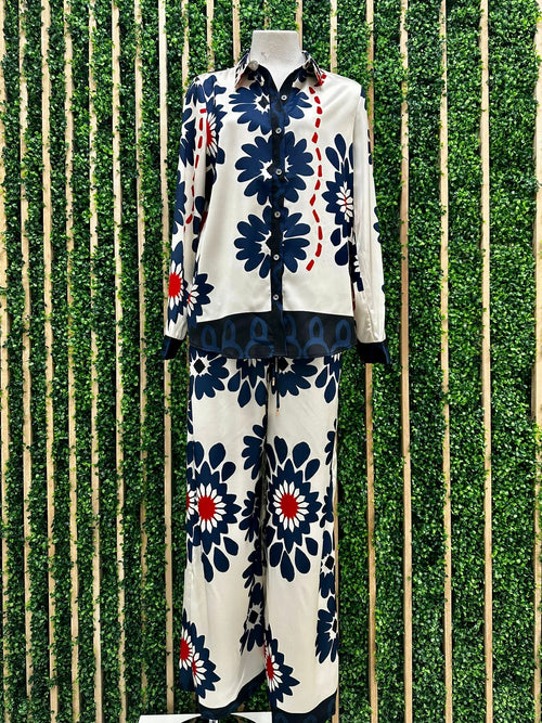 Ivory Navy Deco Floral Pant