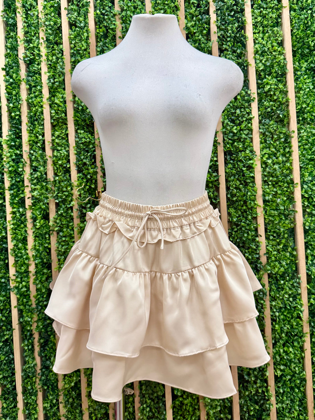 Smocked Waist Tiered Satin Skirt