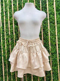 Smocked Waist Tiered Satin Skirt