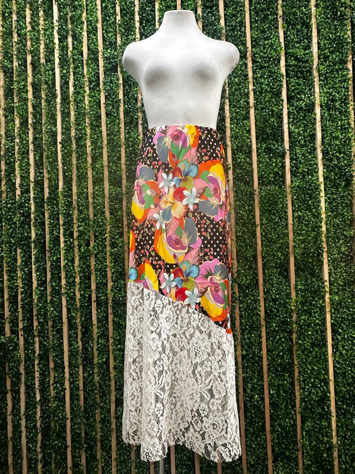 Lace Print Mix Midi Skirt