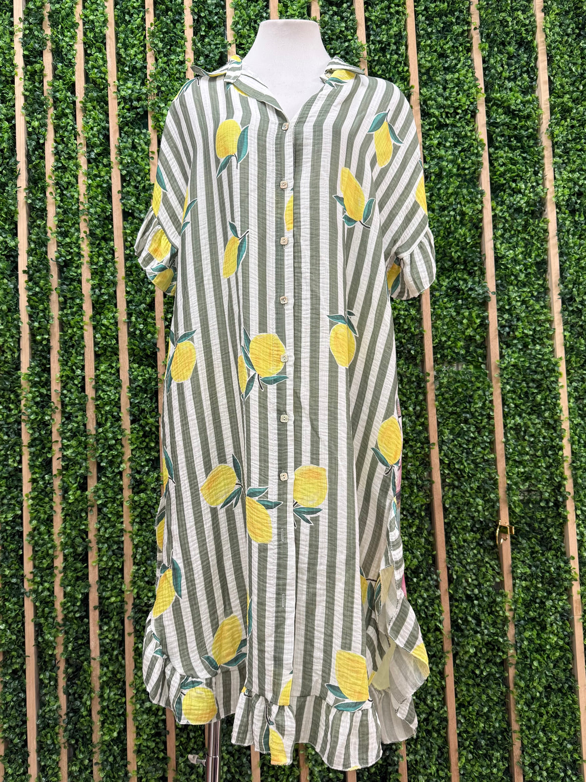 Lemon Striped Ruffle Sleeve Dress