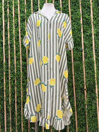 Lemon Striped Ruffle Sleeve Dress