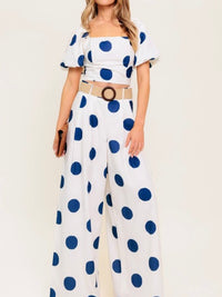 Navy Dots Belted Wide Leg Pant