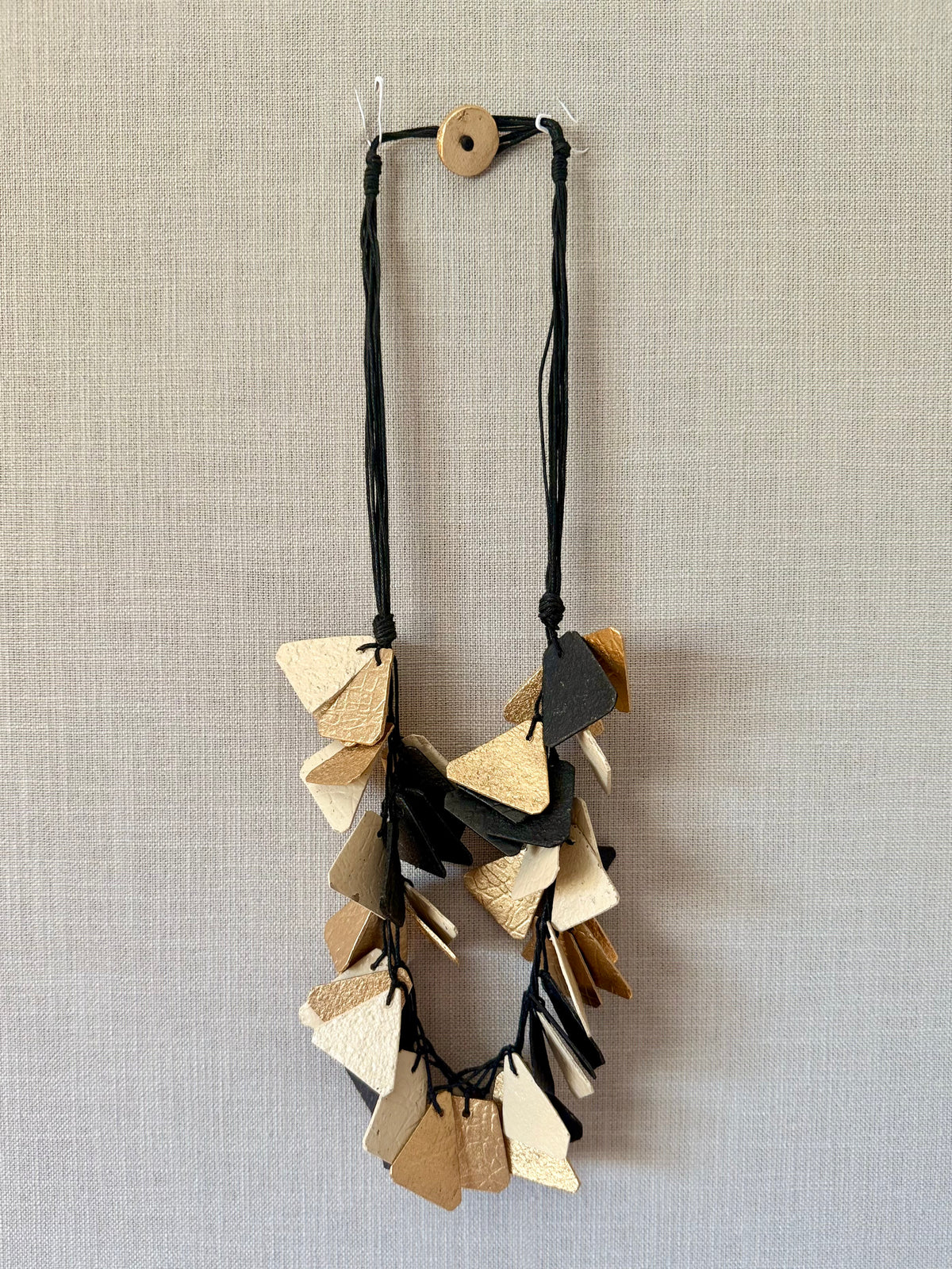 Ivory Black Chips Recycled Paper Necklace