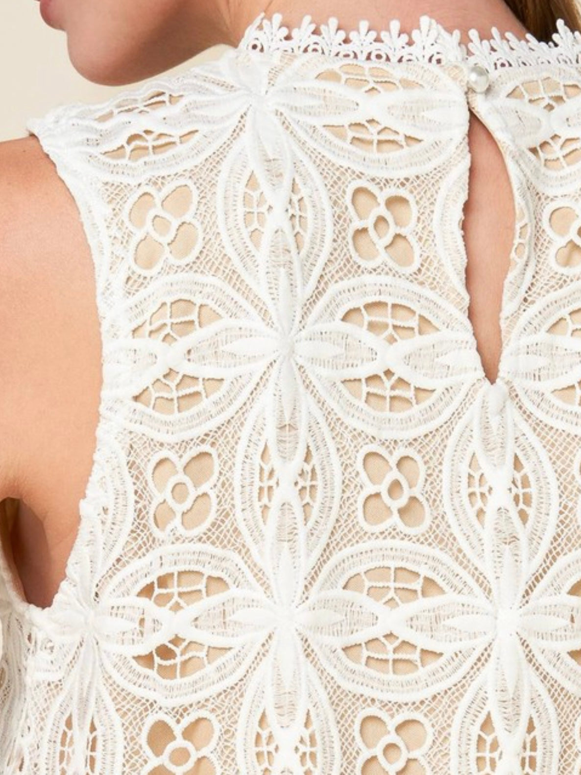White Lace High Neck Crop Top