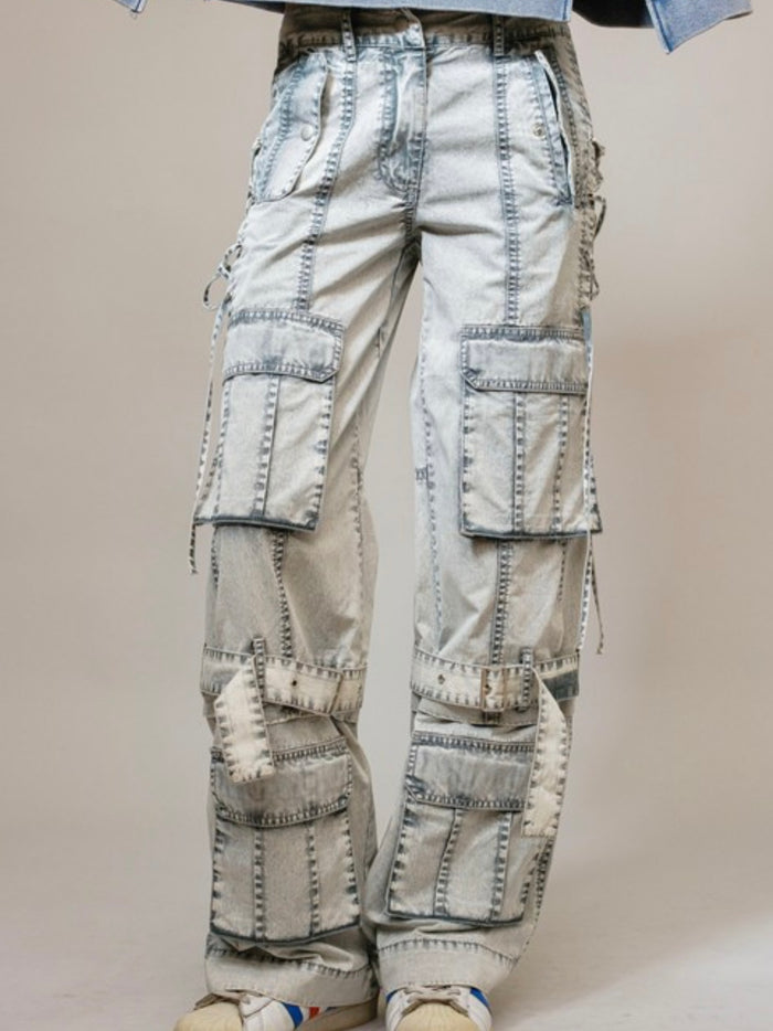 Acid Wash Camo Wide Leg Jeans