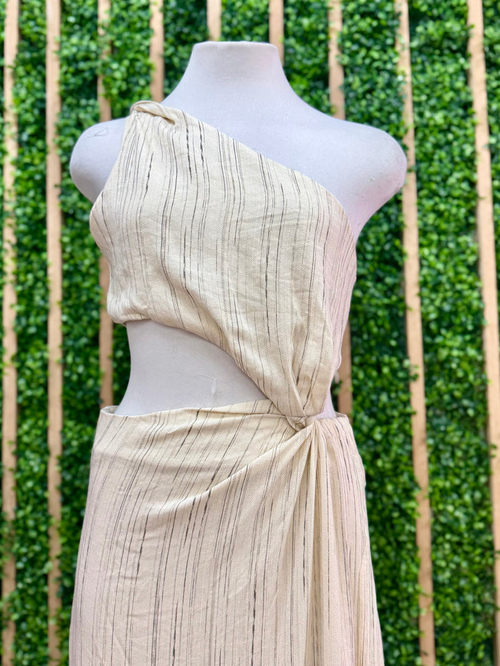 Oatmeal Side Cutout One Shoulder Maxi Dress