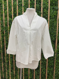 White Contrast Sleeve V Neck Blouse