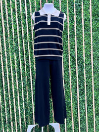 Stripe Detail Polo Short Sleeve Pant Set