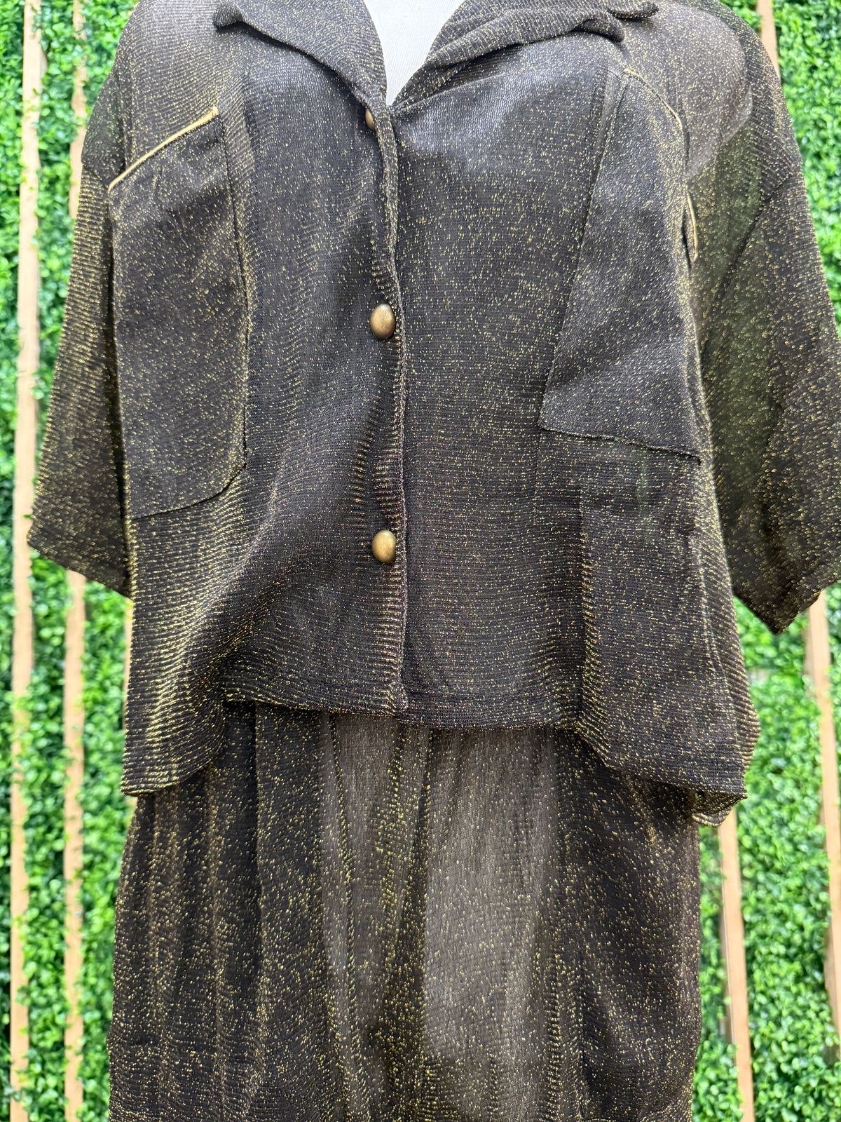 Black Gold Mesh Button Down Jogger Set