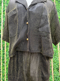 Black Gold Mesh Button Down Jogger Set